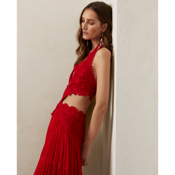 Robe de soir&eacute;e Wynter dos nu en tulle Ralph Lauren Collection en Rouge coquelicot 6