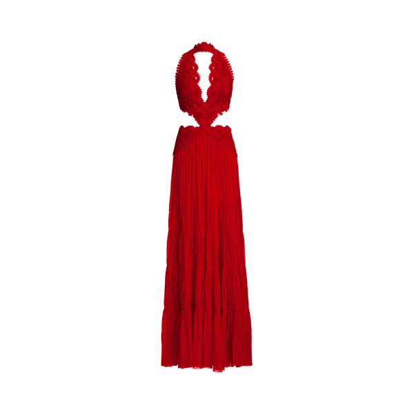 Robe de soir&eacute;e Wynter dos nu en tulle Ralph Lauren Collection en Rouge coquelicot 2