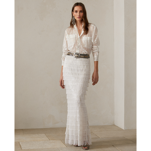 Tamia Paint-Splatter Cotton Voile Shirt Ralph Lauren Collection in White Multi 4