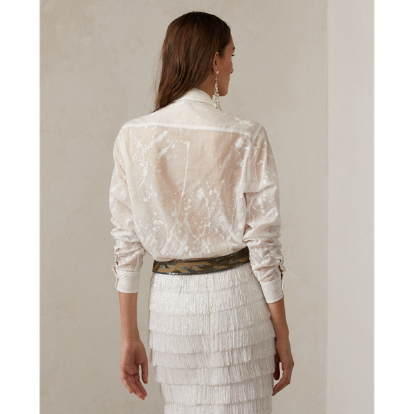 Tamia Paint-Splatter Cotton Voile Shirt Ralph Lauren Collection in White Multi 5