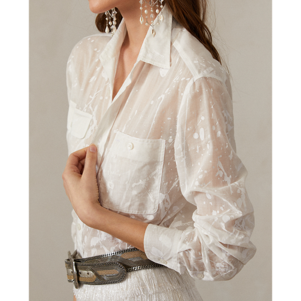 Tamia Paint-Splatter Cotton Voile Shirt Ralph Lauren Collection in White Multi 6