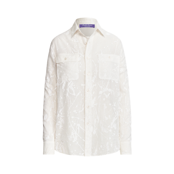 Tamia Paint-Splatter Cotton Voile Shirt Ralph Lauren Collection in White Multi 2