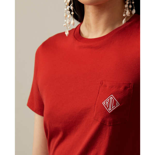 Poppy Red Monogram Cotton Pocket T-Shirt Ralph Lauren Collection 6