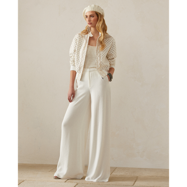 &Auml;rmelloser, geh&auml;kelter Seidenpullover Ralph Lauren Collection in Wei&szlig;grau 4