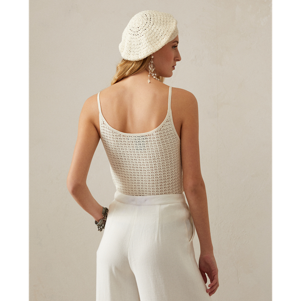 &Auml;rmelloser, geh&auml;kelter Seidenpullover Ralph Lauren Collection in Wei&szlig;grau 5