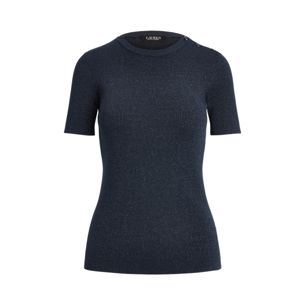 Button-Trim Metallic Sweater Lauren 1