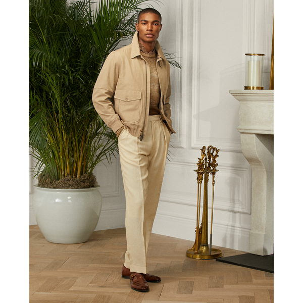 Caf&eacute; Tan Aidan Cotton-Linen Flight Jacket Purple Label 4
