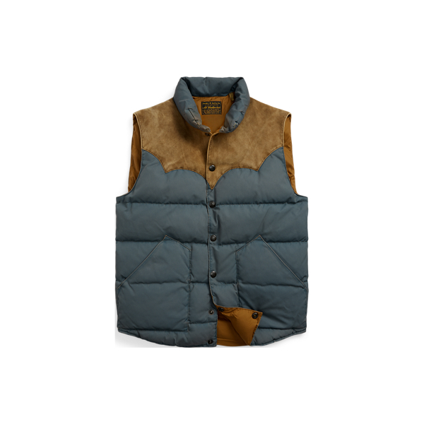 Suede-Yoke Quilted Vest