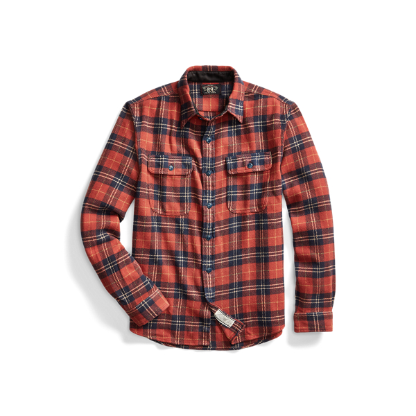 Chemise workwear &eacute;cossaise en serg&eacute; gratt&eacute; RRL en 1
