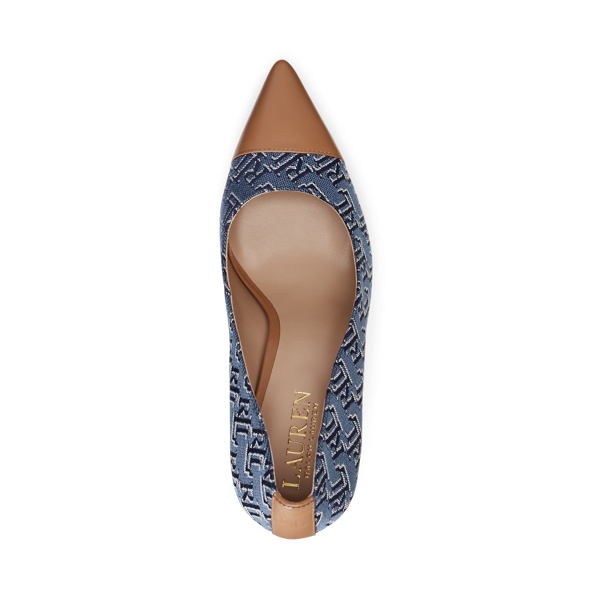 Denim Blue/Buff Lindella Monogram Jacquard Pump Lauren 4