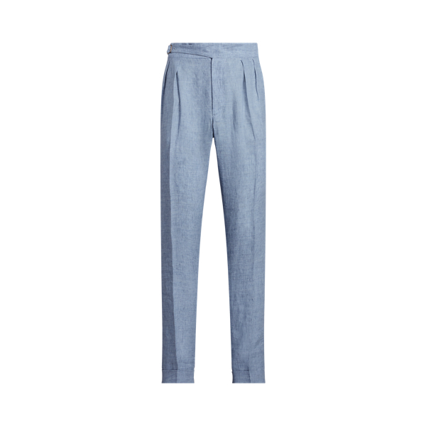 Cal&ccedil;as de fato com fivela feitas de chambray, linho e algod&atilde;o Purple Label em 1
