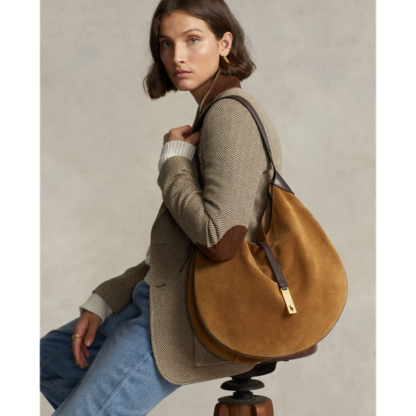 Maple/Tobacco Polo ID Leather-Trim Suede Shoulder Bag Polo Ralph Lauren 7