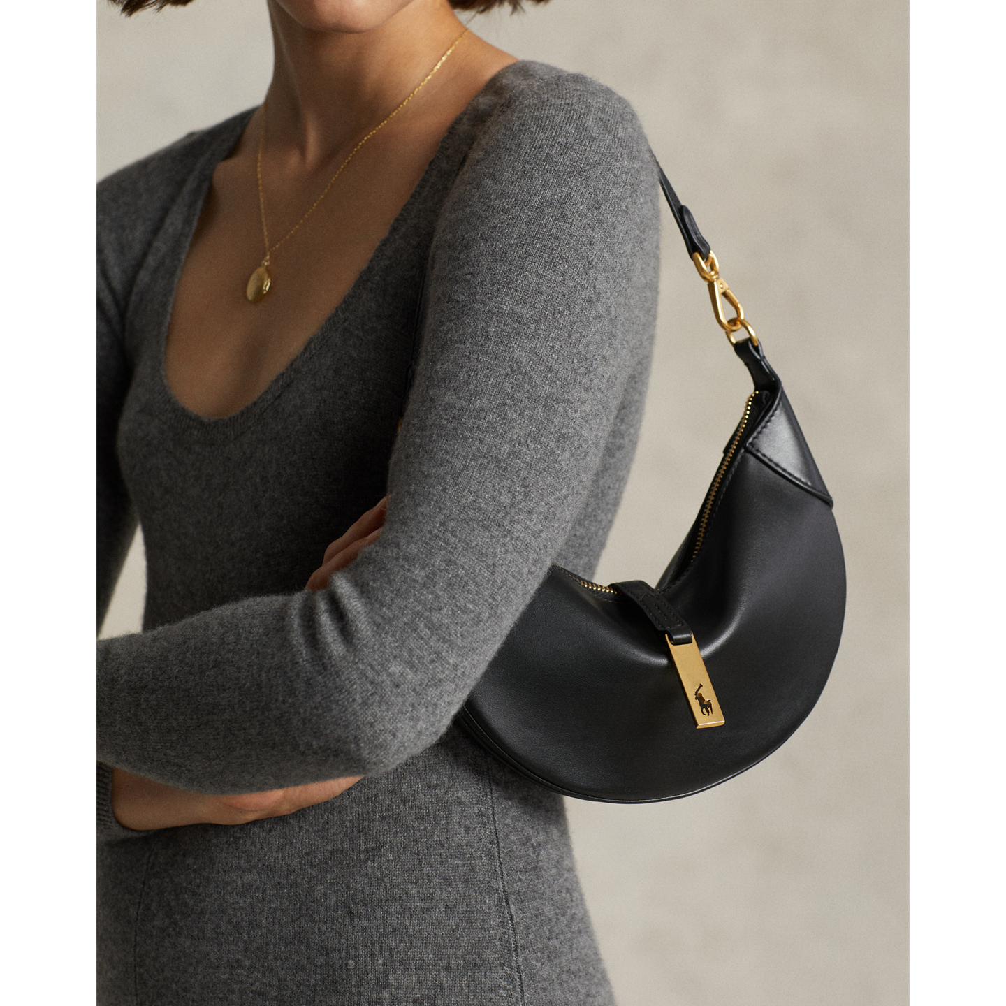 Женская сумка Ralph Lauren Polo ID Calfskin Mini Shoulder, цвет: Чёрный — фото 4