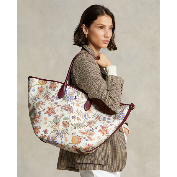 Gro&szlig;e Segeltuch-Tragetasche Bellport Polo Ralph Lauren in Wei&szlig; gebl&uuml;mt 7