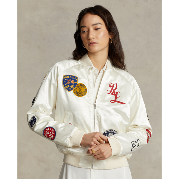 Logo Mixed-Patches Satin Bomber Jacket