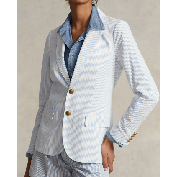 White/Blue Seersucker Seersucker Blazer Polo Ralph Lauren 6