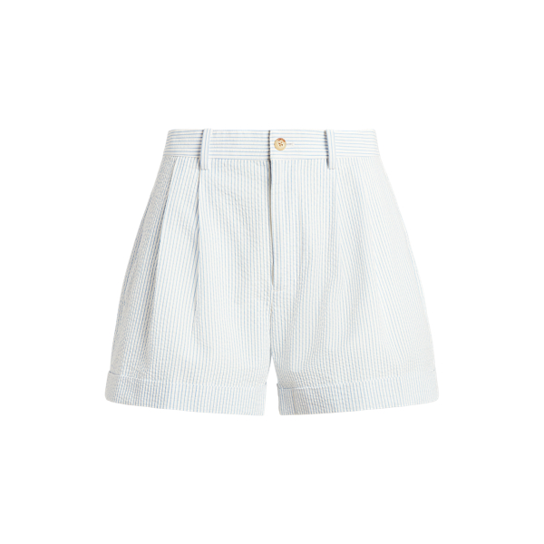 White/Blue Seersucker Pleated Seersucker Short Polo Ralph Lauren 2