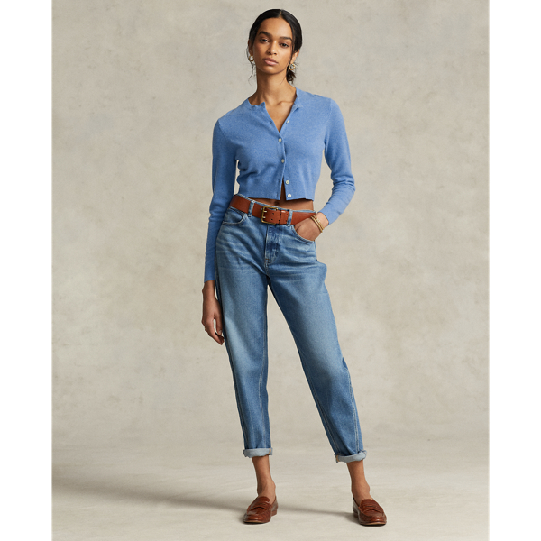 Lake Blue Heather Cropped Cashmere Crewneck Cardigan Polo Ralph Lauren 3