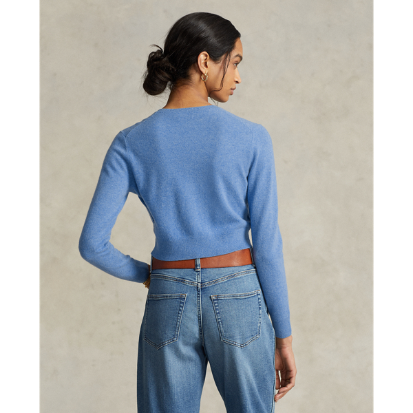Lake Blue Heather Cropped Cashmere Crewneck Cardigan Polo Ralph Lauren 4
