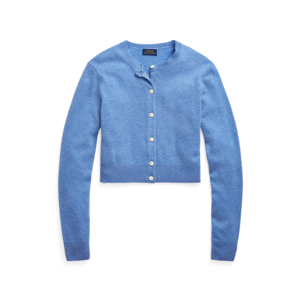 Lake Blue Heather Cropped Cashmere Crewneck Cardigan Polo Ralph Lauren 2