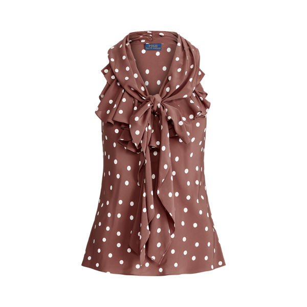 Ruffled Polka-Dot Sleeveless Crepe Top Polo Ralph Lauren 1