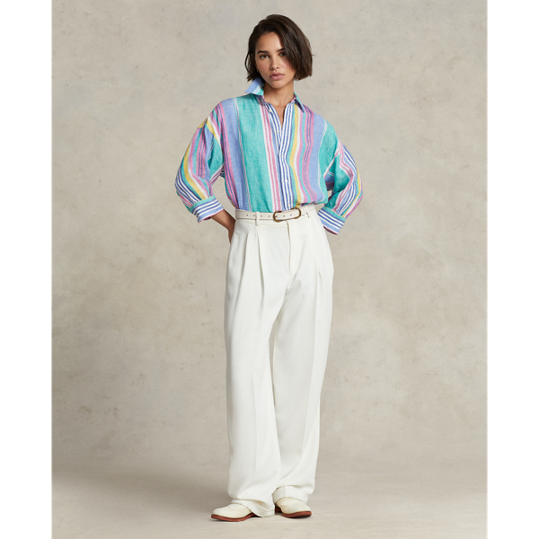 Camisa de linho &agrave;s riscas oversize Polo Ralph Lauren em Riscas m&uacute;ltiplas 4