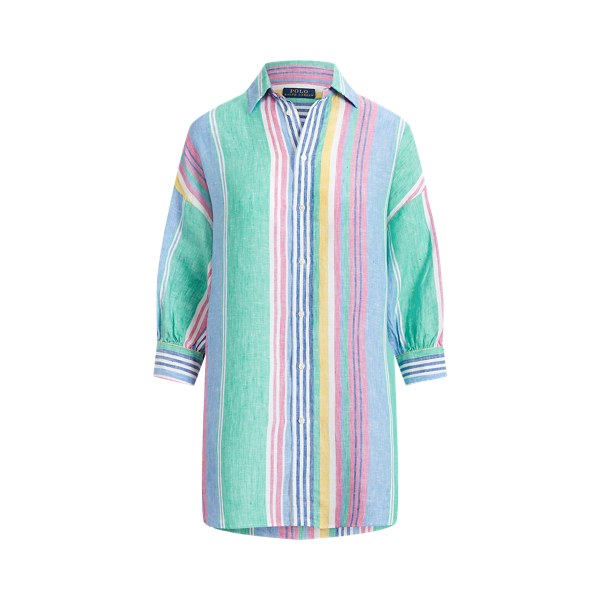 Camisa de linho &agrave;s riscas oversize Polo Ralph Lauren em Riscas m&uacute;ltiplas 2