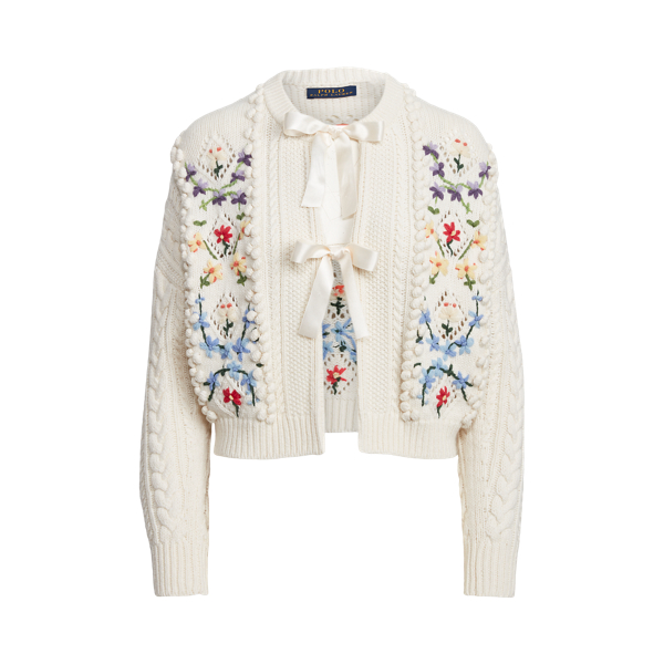 トップス FLOWER  RRL APPLIQUED WOOL CARDIGAN Embroidered Cable Wool-Blend Cardigan