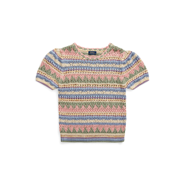 Striped Pointelle-Knit Sweater Tee