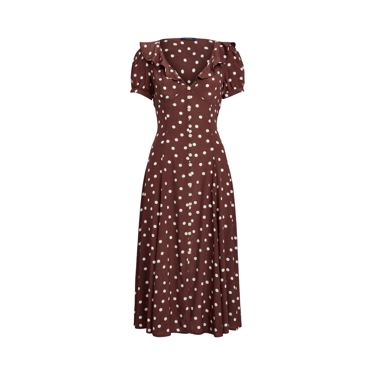 Ruffled Polka Dot Crepe Midi Dress