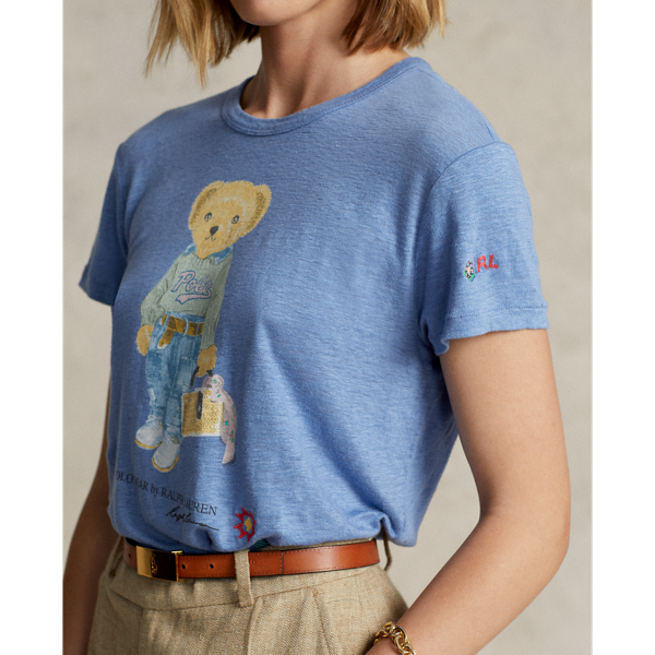 T-Shirt aus Leinenjersey mit Polo Bear Polo Ralph Lauren in Seeblau 6