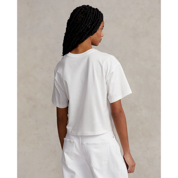 Cropped jersey T-shirt met print Polo Ralph Lauren in Deckwash white 5