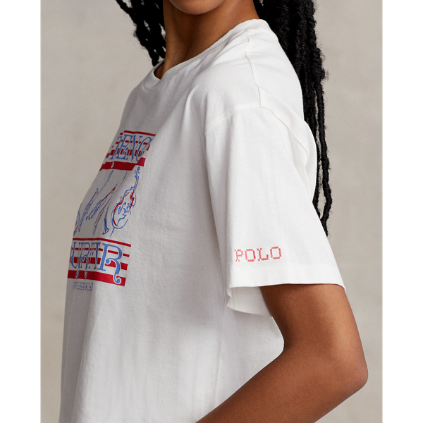 Cropped jersey T-shirt met print Polo Ralph Lauren in Deckwash white 6