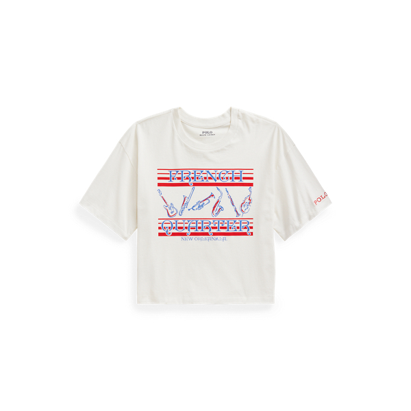 Cropped jersey T-shirt met print Polo Ralph Lauren in Deckwash white 2