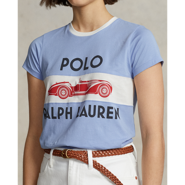 Jersey-T-Shirt mit Logo und Oldtimer Polo Ralph Lauren in Chambray-Blau 6