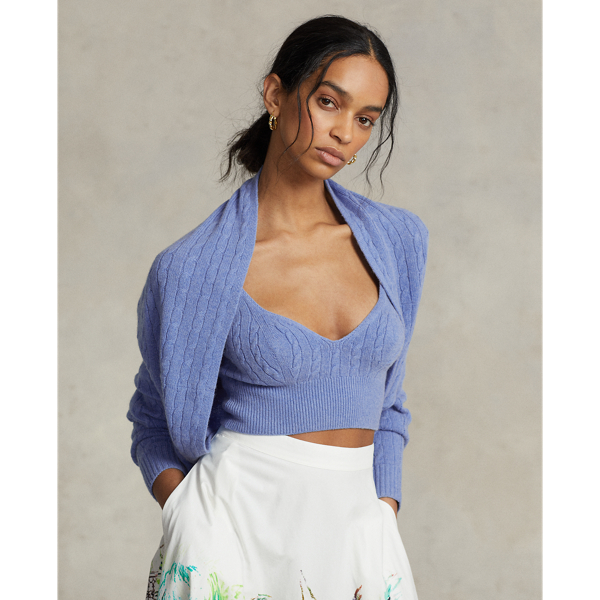 Lake Blue Heather Cable-Knit Wool-Cashmere Shrug Polo Ralph Lauren 1