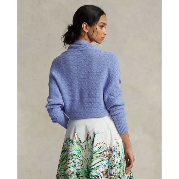 Lake Blue Heather Cable-Knit Wool-Cashmere Shrug Polo Ralph Lauren 5