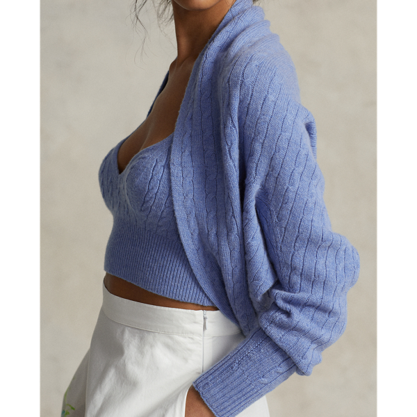 Lake Blue Heather Cable-Knit Wool-Cashmere Shrug Polo Ralph Lauren 6