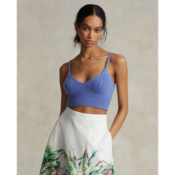 Lake Blue Heather Cable-Knit Wool-Cashmere Bralette Polo Ralph Lauren 1