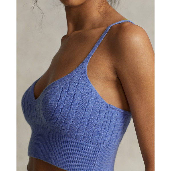 Lake Blue Heather Cable-Knit Wool-Cashmere Bralette Polo Ralph Lauren 6