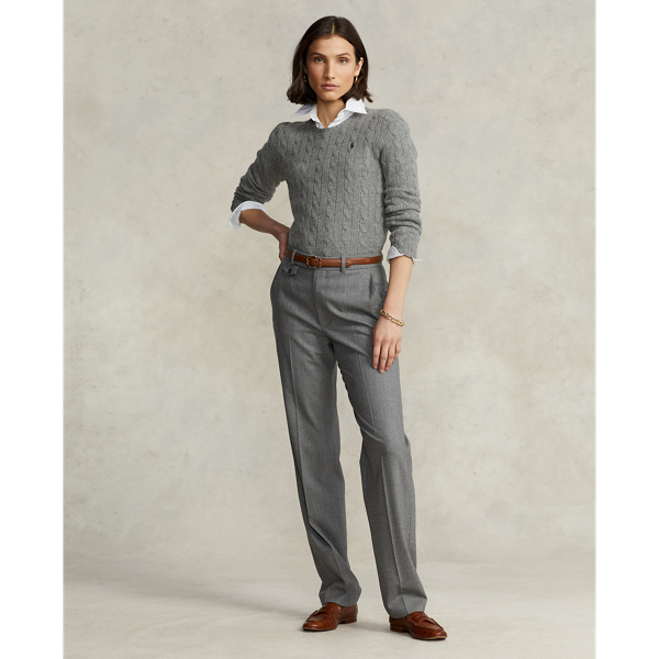 Fawn Grey Heather Cable Wool-Cashmere Crewneck Sweater Polo Ralph Lauren 4