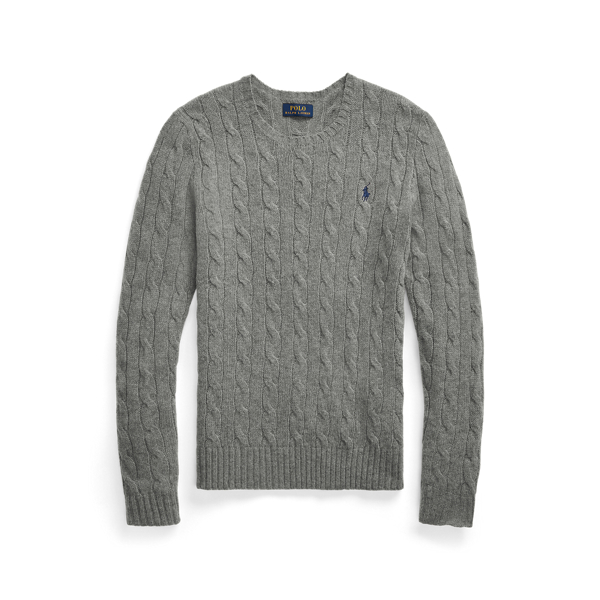 Fawn Grey Heather Cable Wool-Cashmere Crewneck Sweater Polo Ralph Lauren 2