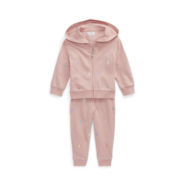 Piqu&eacute; hoodie- en broekset met Polo Pony