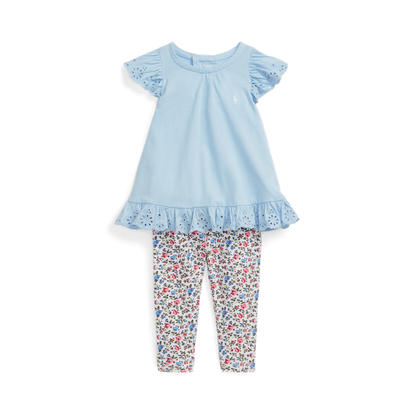 Conjunto top e cal&ccedil;as de malha e folhos Baby Girl em 1