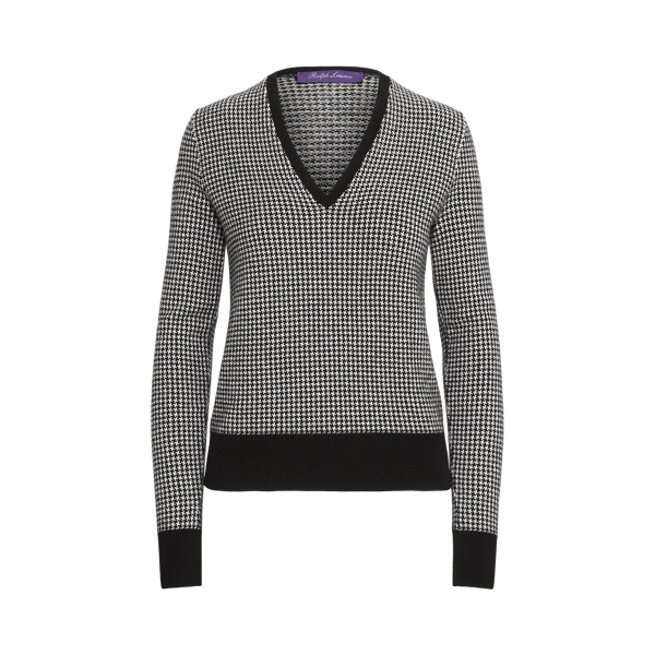Houndstooth Merino Wool V-Neck Jumper Ralph Lauren Collection 1