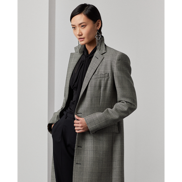 Black/Antique Cream Syeda Glen Plaid Wool Coat Ralph Lauren Collection 4
