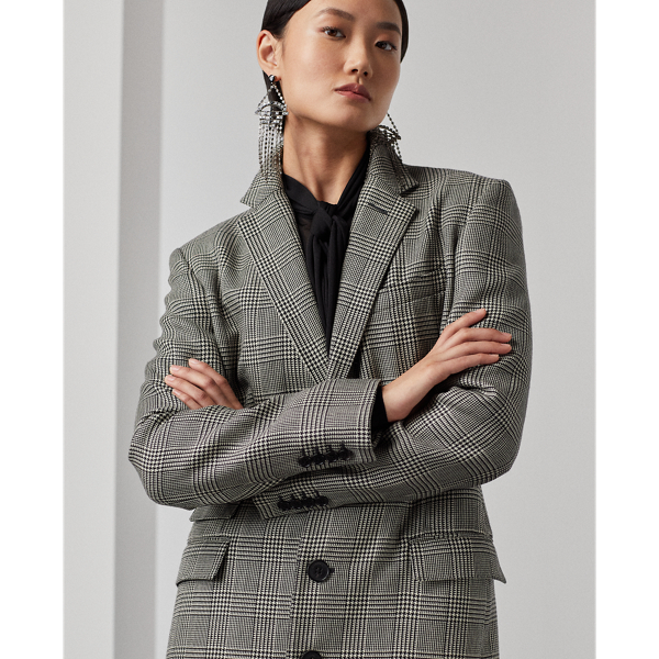 Black/Antique Cream Syeda Glen Plaid Wool Coat Ralph Lauren Collection 6
