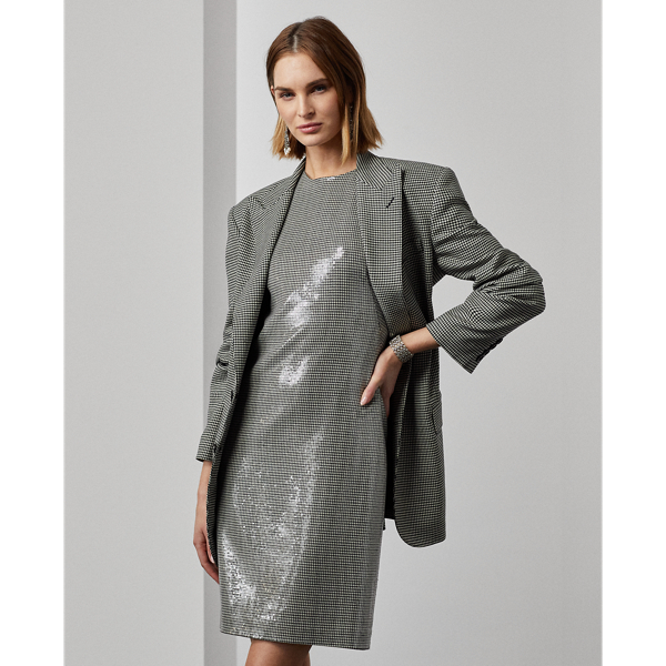 Casaco Sybil de crepe de l&atilde; Houndstooth Ralph Lauren Collection em Preto/Creme 4