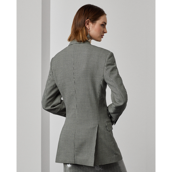 Casaco Sybil de crepe de l&atilde; Houndstooth Ralph Lauren Collection em Preto/Creme 5