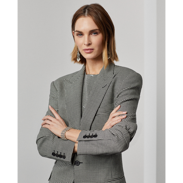 Casaco Sybil de crepe de l&atilde; Houndstooth Ralph Lauren Collection em Preto/Creme 6